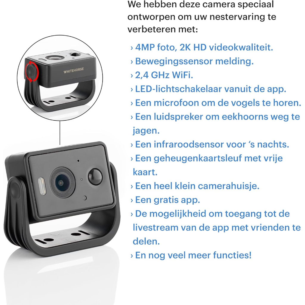 Vogelhuis Camera met Zonnepaneel – 2K WiFi Nestkastcamera