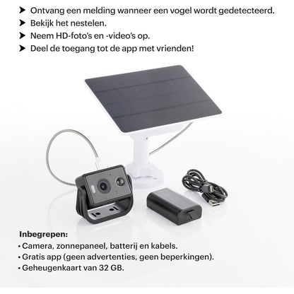 Vogelhuis Camera met Zonnepaneel – 2K WiFi Nestkastcamera